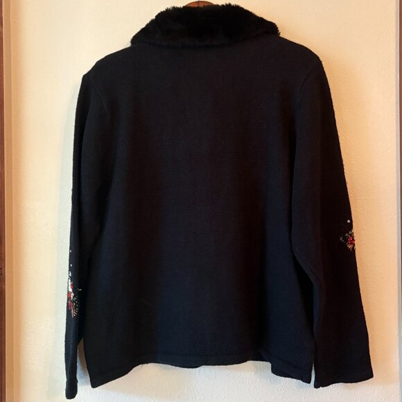 VTG Ugly Christmas Cardigan Sweater Sequined Cardinal Birds Beaded Sz XL Birder - Picture 5 of 12